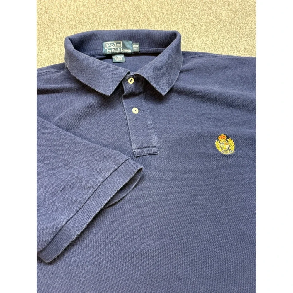 Polo Ralph Lauren Mens 2XLT‎ Tall Navy Blue Crest Logo Pique Cotton Polo Shirt
